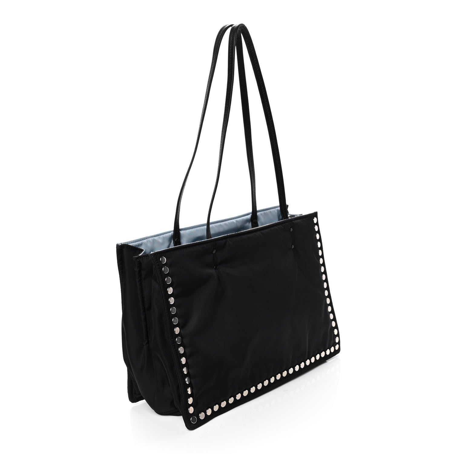 Prada Tessuto Nylon Etiquette Studded Tote Black Astrale 2 of 4