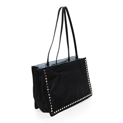 Prada Tessuto Nylon Etiquette Studded Tote Black Astrale 2 of 4