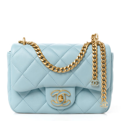 Chanel Lambskin Enamel Quilted Mini Pending CC Square Flap Light Blue 1 of 16
