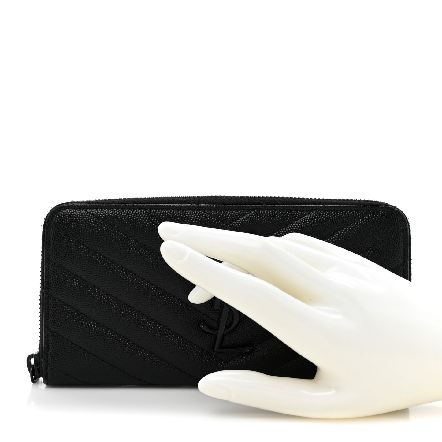 Grain De Poudre Matelasse Chevron Monogram Monochrome Zip Around Wallet Black