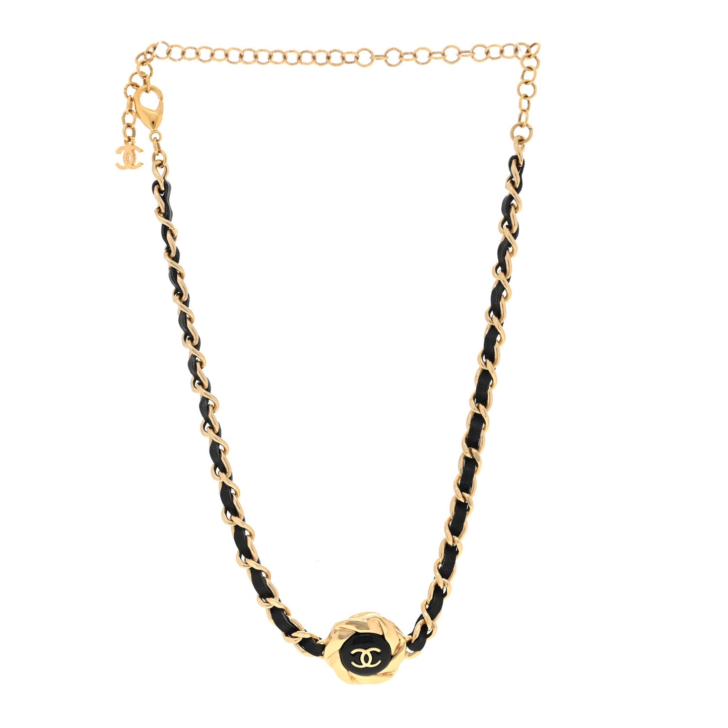 Metal Lambskin Chain CC Choker Necklace Black Gold