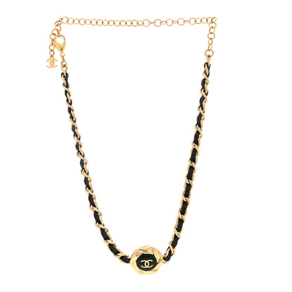 Chanel Metal Lambskin Chain CC Choker Necklace Black Gold 3 of 5