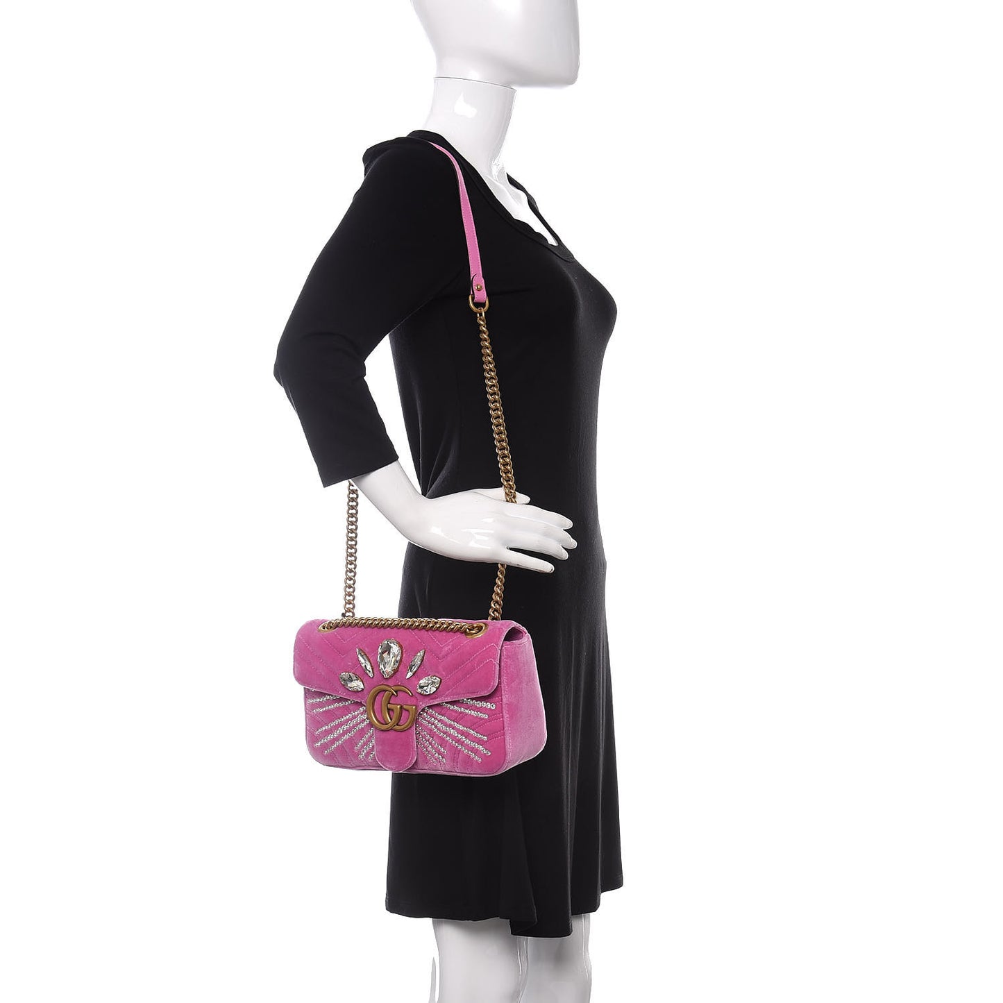 Velvet Matelasse Marquise Crystals Embroidered Small GG Marmont Shoulder Bag Malva