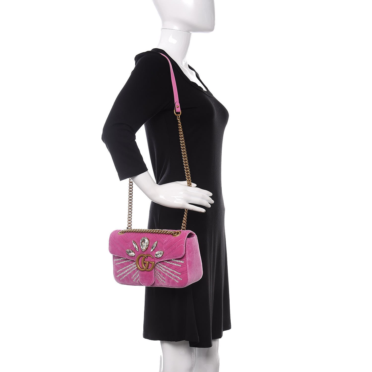 Gucci Velvet Matelasse Marquise Crystals Embroidered Small GG Marmont Shoulder Bag Malva 2 of 10
