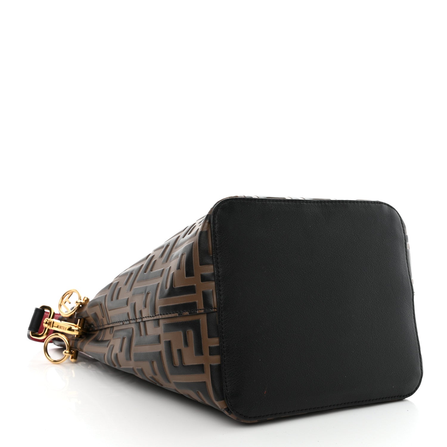 Fendi Vitello Grace F is Fendi Bi-Color FF 1974 Embossed Grande Mon Tresor Bucket Bag Maya Black Fragola 4 of 11