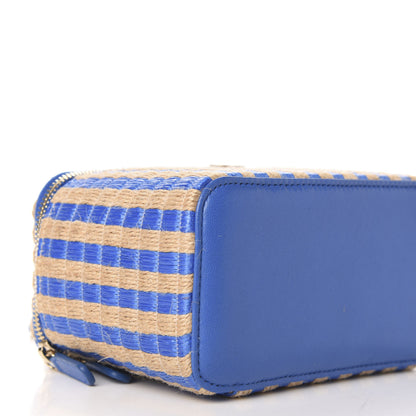 Chanel Raffia Jute Striped Small Vanity Case With Chain Blue Beige 6 of 10