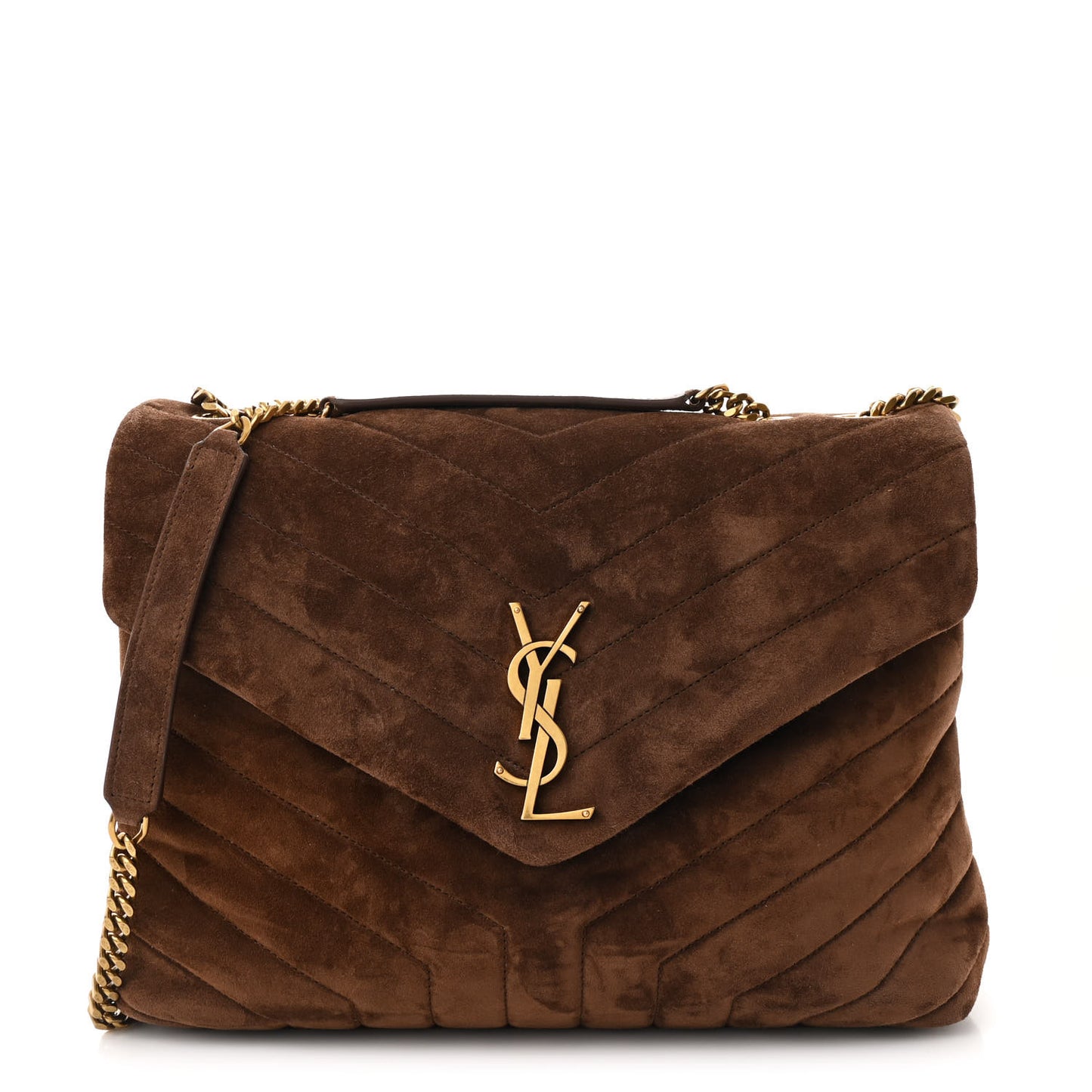 Suede Y Quilted Monogram Medium Loulou Chain Satchel Bark Brown