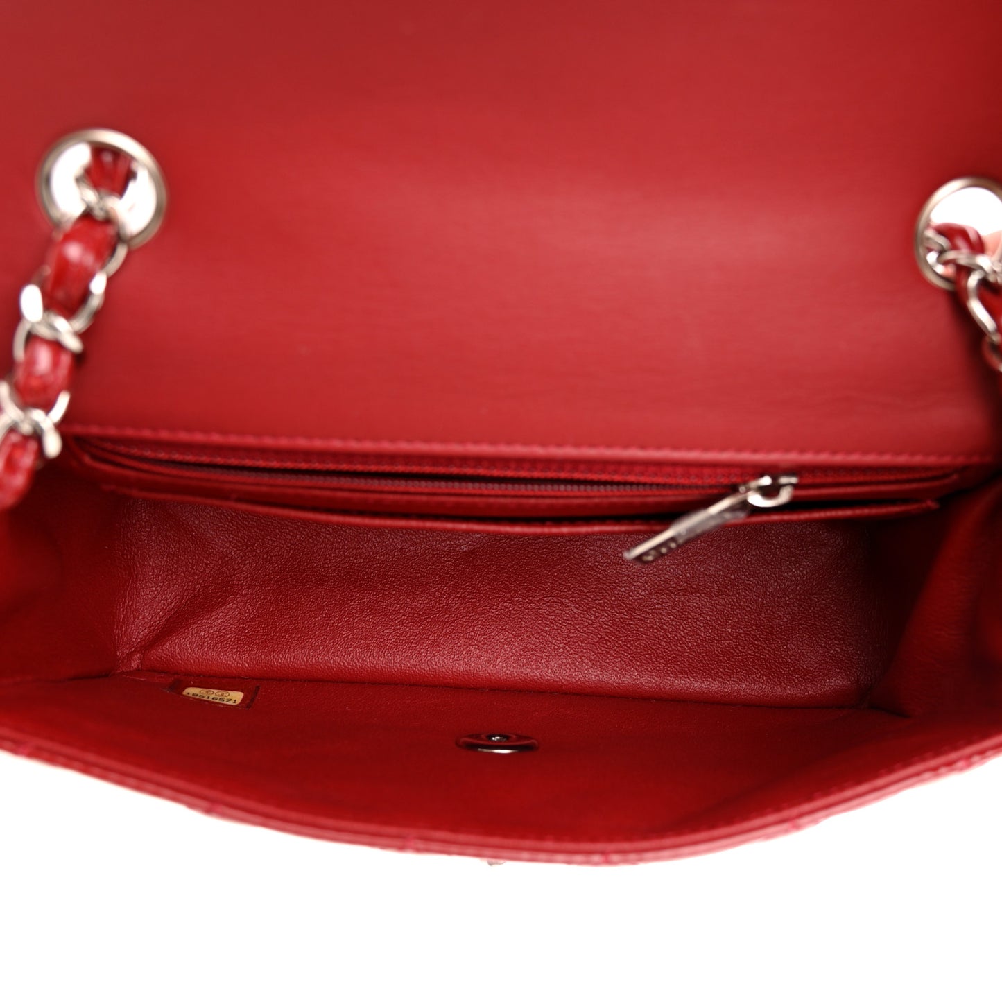 Patent Calfskin Quilted Mini Rectangular Flap Red