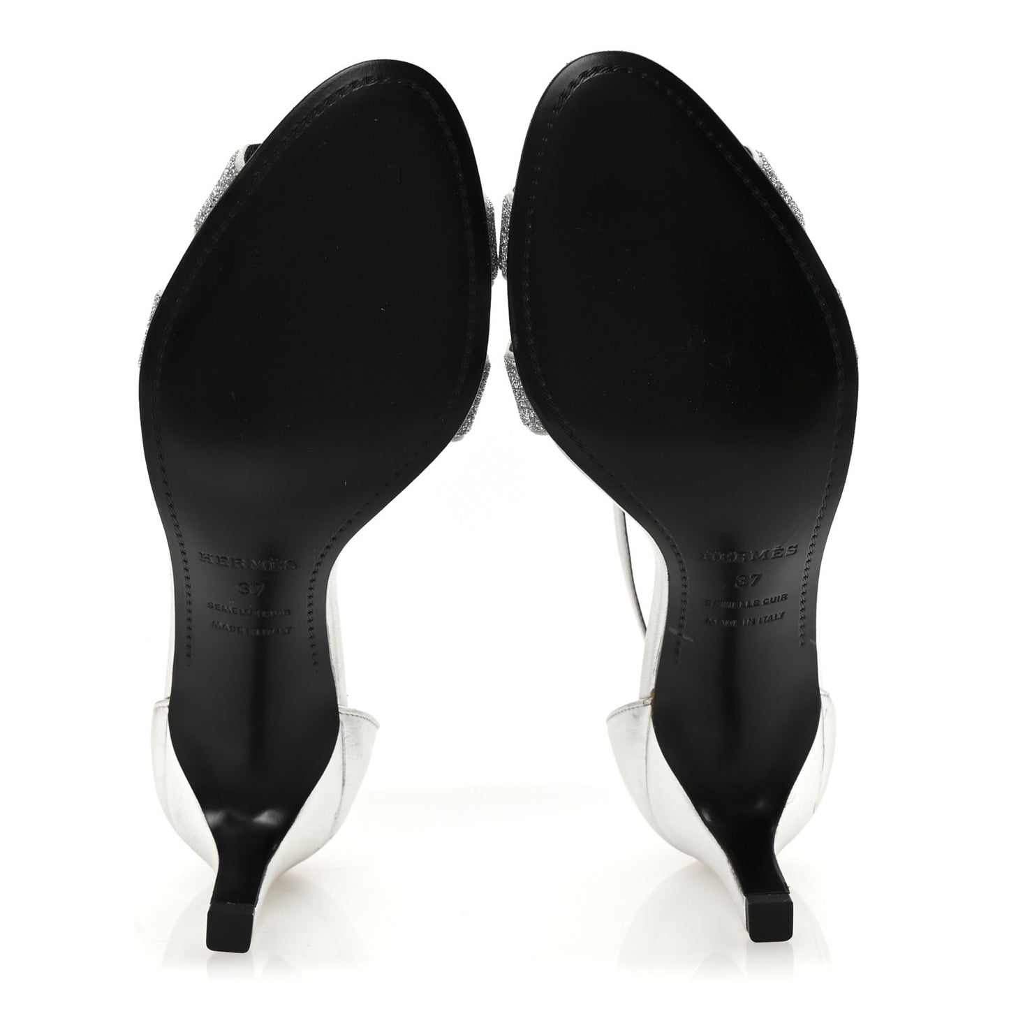 Metallic Lambskin Crystal Powder Premiere 70 Sandals 37 Gris Argente