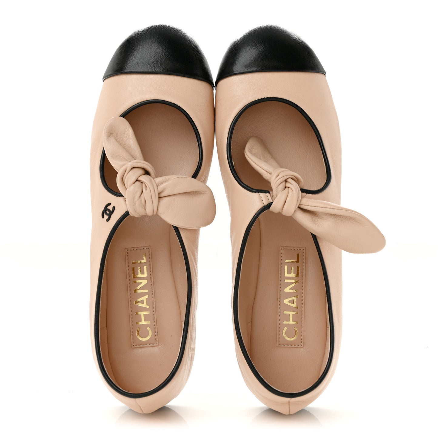 Lambskin Bow Mary Jane Flats 37 Beige Black