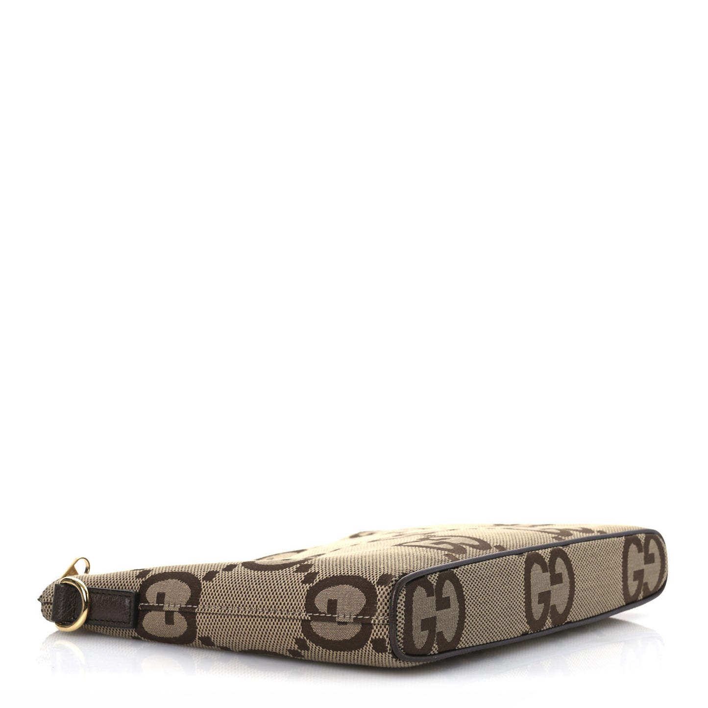 Monogram Jumbo GG Textured Dollar Calfskin Web Wristlet Messenger Bag Camel Ebony New Acero