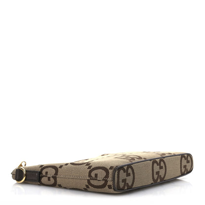 Gucci Monogram Jumbo GG Textured Dollar Calfskin Web Wristlet Messenger Bag Camel Ebony New Acero 4 of 12