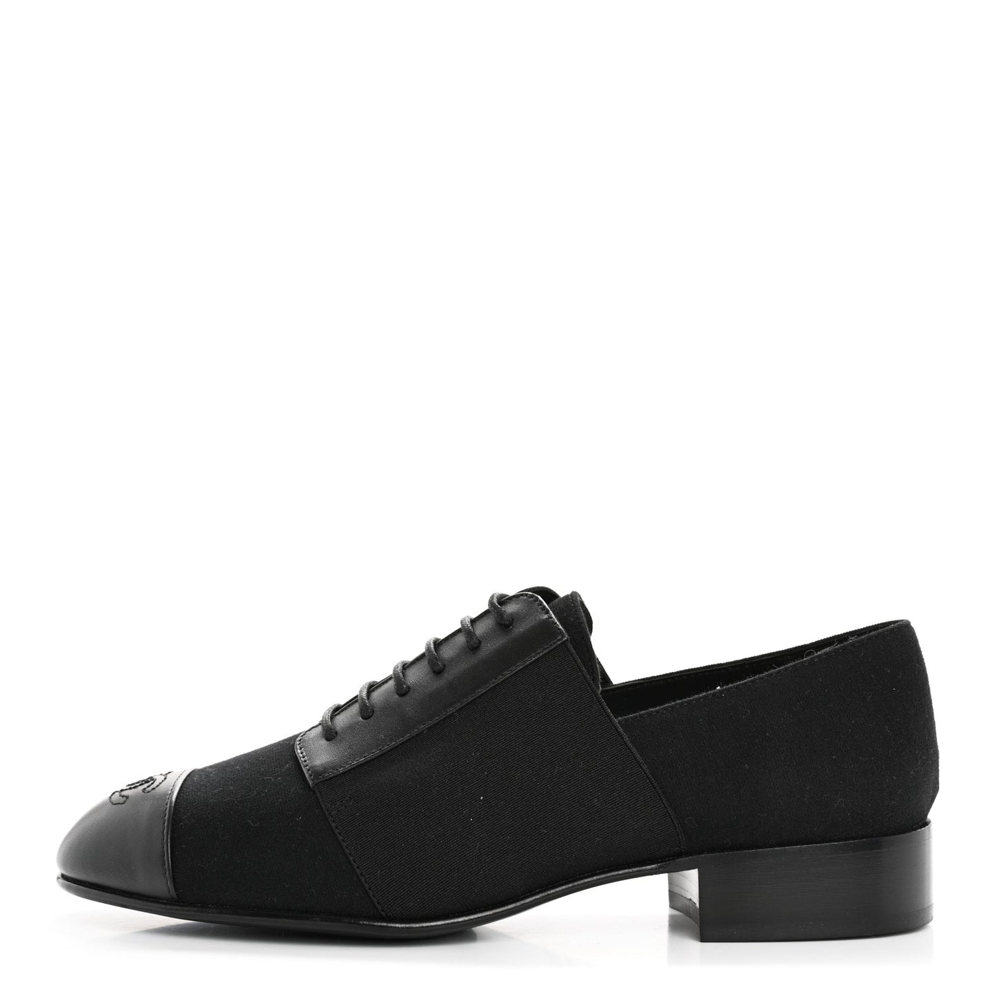 Calfskin Elastic Lace Up Cap Toe CC Loafers 37 Black