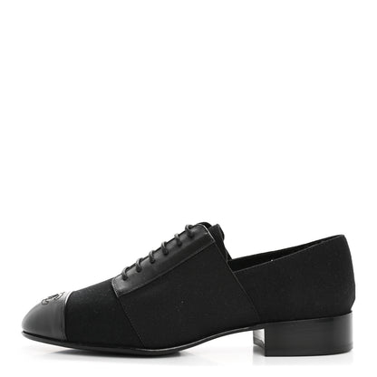 Chanel Calfskin Elastic Lace Up Cap Toe CC Loafers 37 Black 1 of 9