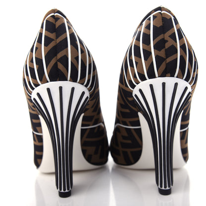 Fendi Lycra Film FF FFreedom Decollete Pumps 38 Tobacco Moro White 7 of 10