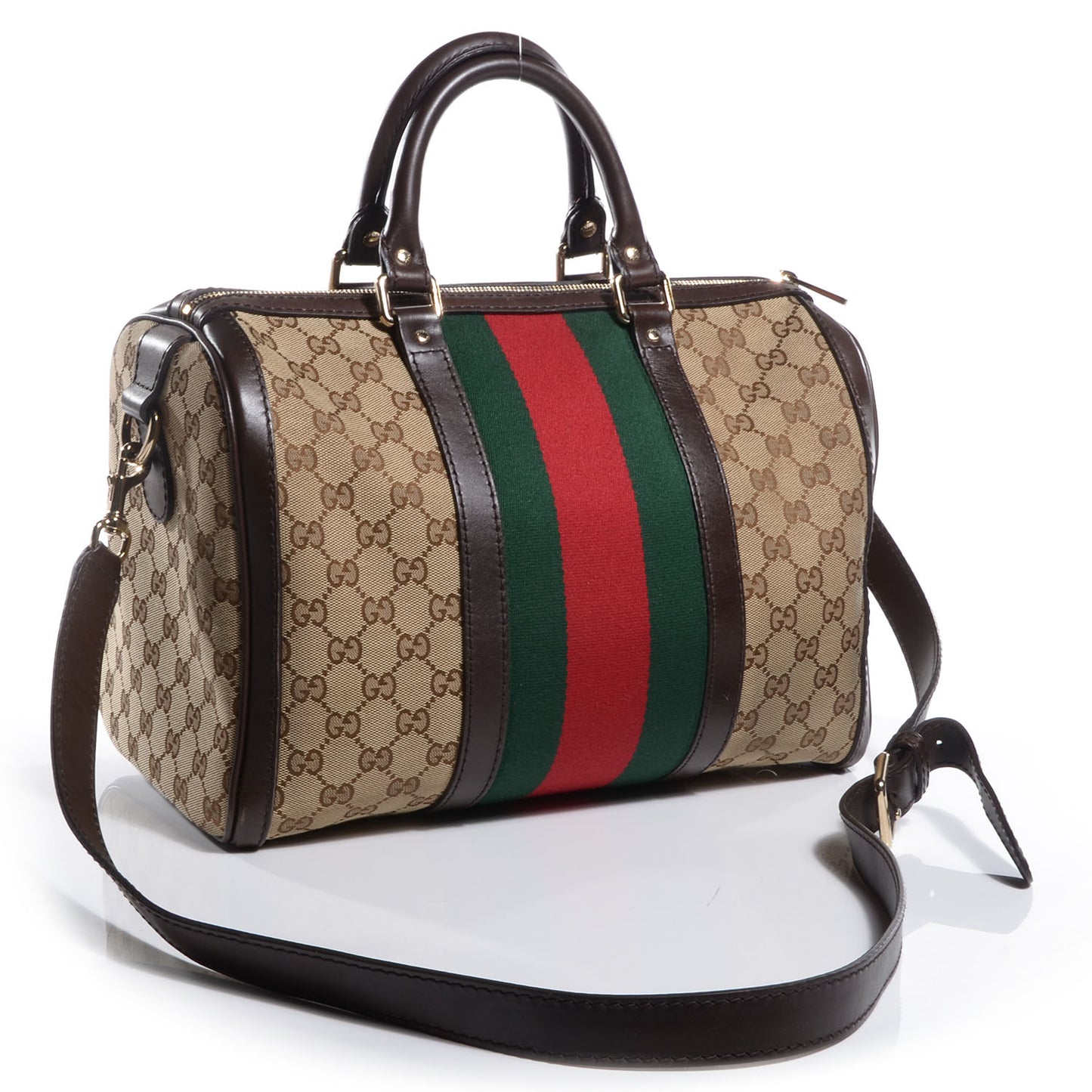 Monogram Selleria Calfskin Vintage Web Medium Boston Beige Ebony Cocoa