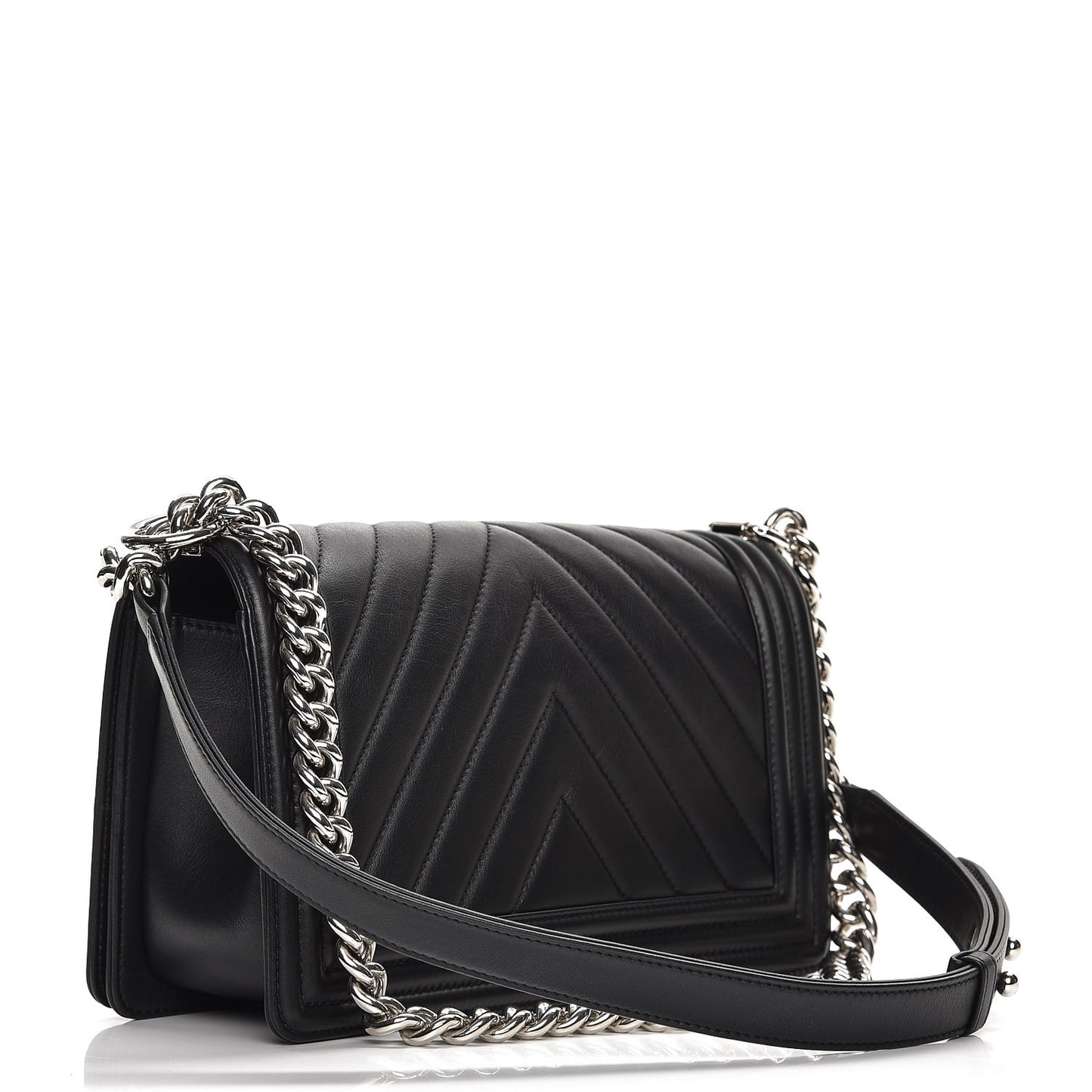 Calfskin Chevron Quilted Medium Boy Flap Black