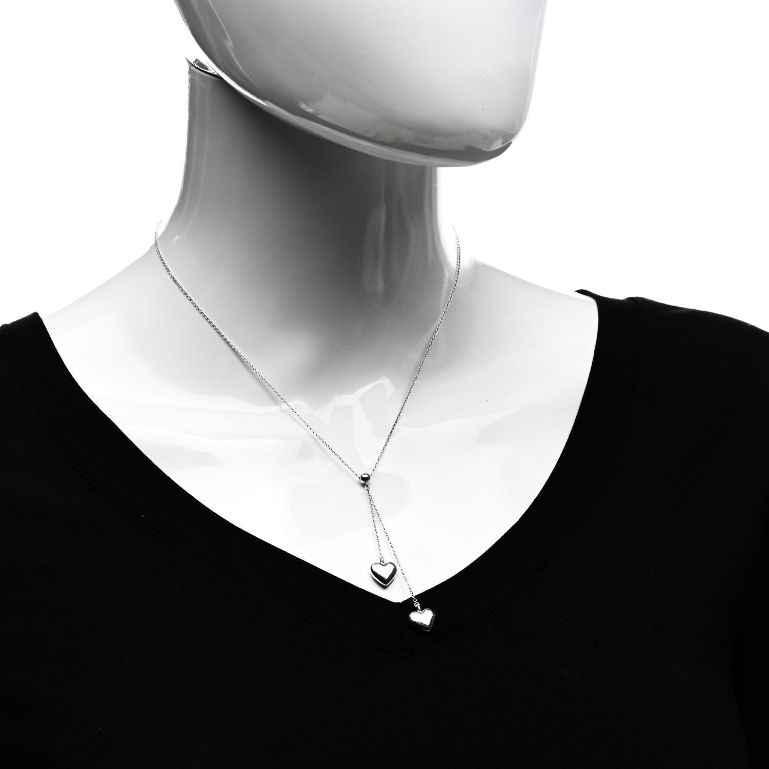 Tiffany Sterling Silver Double Heart Lariat Pendant Necklace 2 of 6