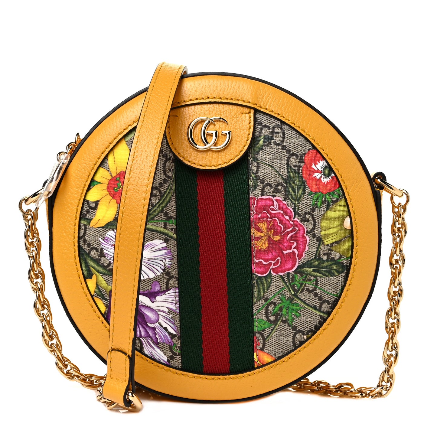 GG Supreme Monogram Flora Web Mini Ophidia Round Shoulder Bag Beige Multicolor Crop
