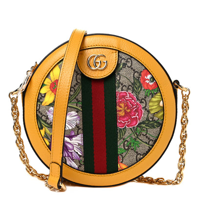 Gucci GG Supreme Monogram Flora Web Mini Ophidia Round Shoulder Bag Beige Multicolor Crop 1 of 10