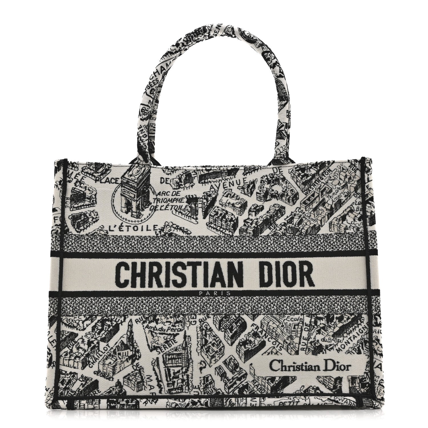 Christian Dior Canvas Embroidered Medium Plan De Paris Book Tote White Black 1 of 10