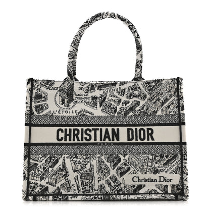 Christian Dior Canvas Embroidered Medium Plan De Paris Book Tote White Black 1 of 10