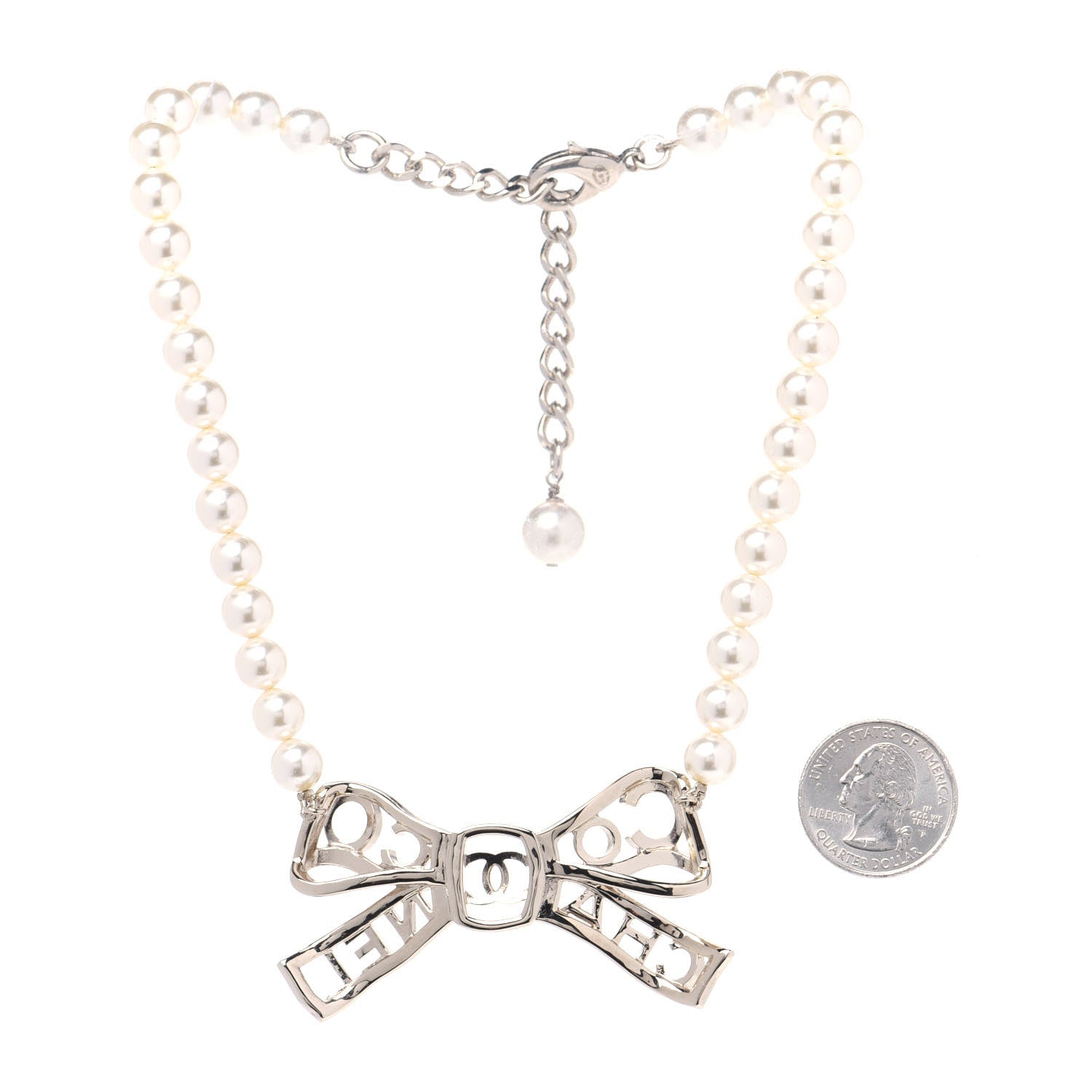 Chanel Pearl Crystal CC Bow-tiful Necklace Gold 3 of 4