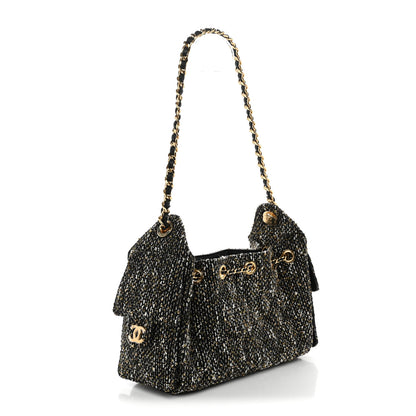 Chanel Tweed Quilted Mini Chanel 25 Handbag Black Ivory 3 of 11