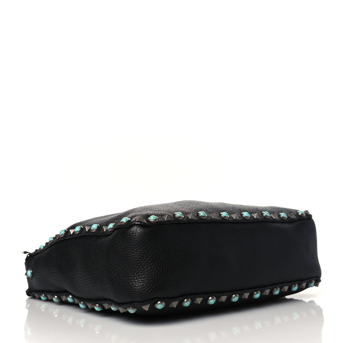Pebbled Calfskin Tribal Small Guitar Strap Rockstud Rolling Flip-Lock Messenger Bag Black
