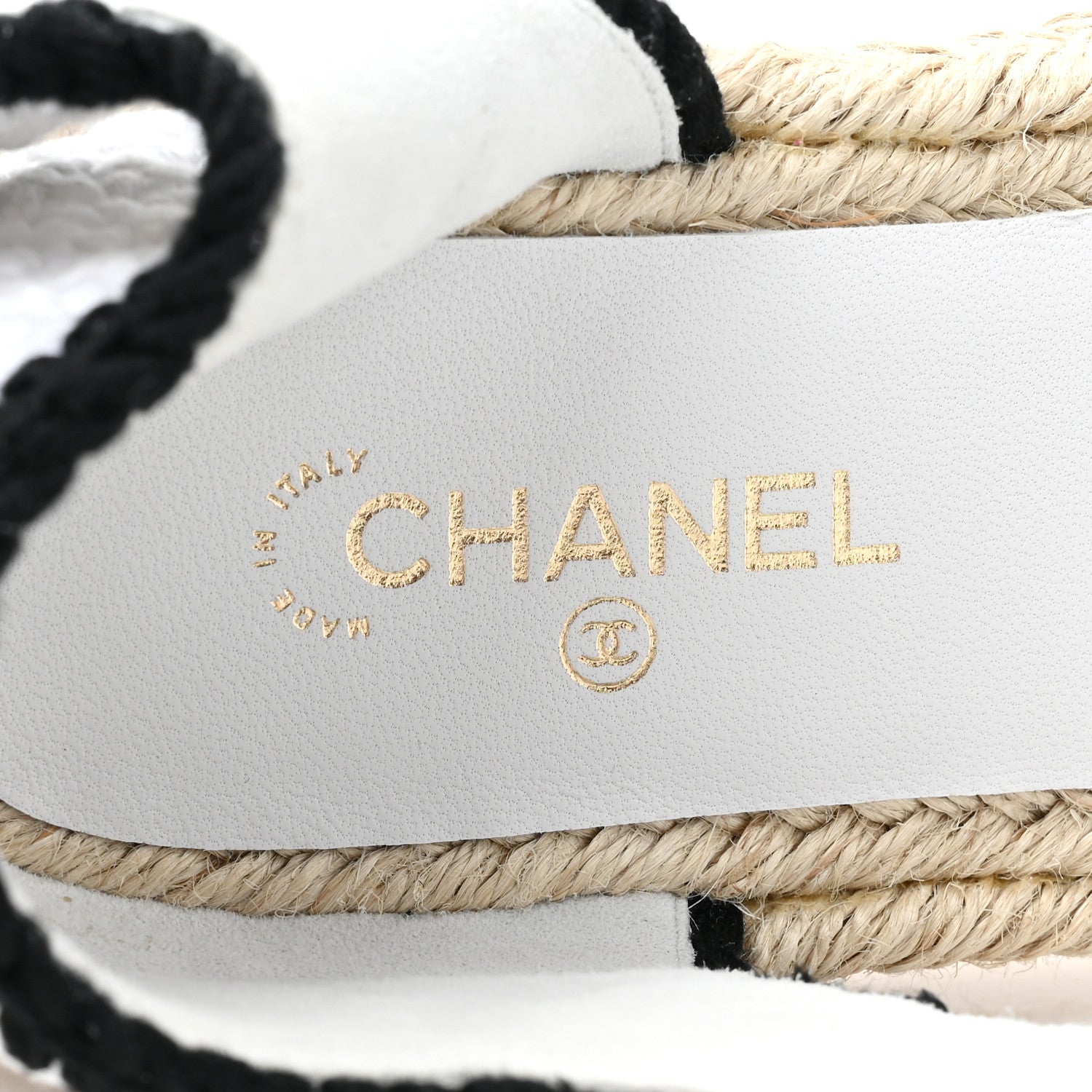 Chanel Braided Knit Cap Toe CC Ankle Strap Espadrilles 38 White Black 7 of 8