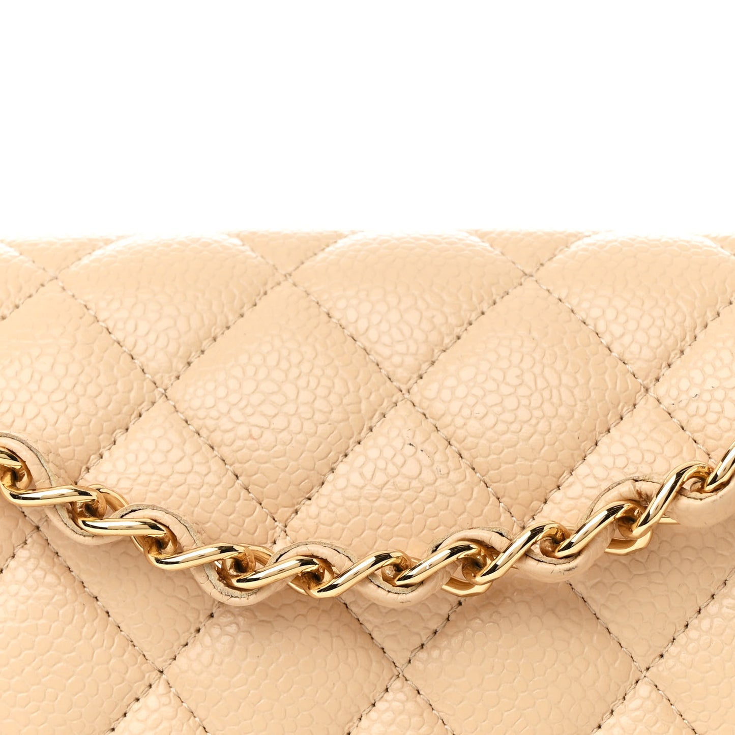 Caviar Quilted Medium Double Flap Beige