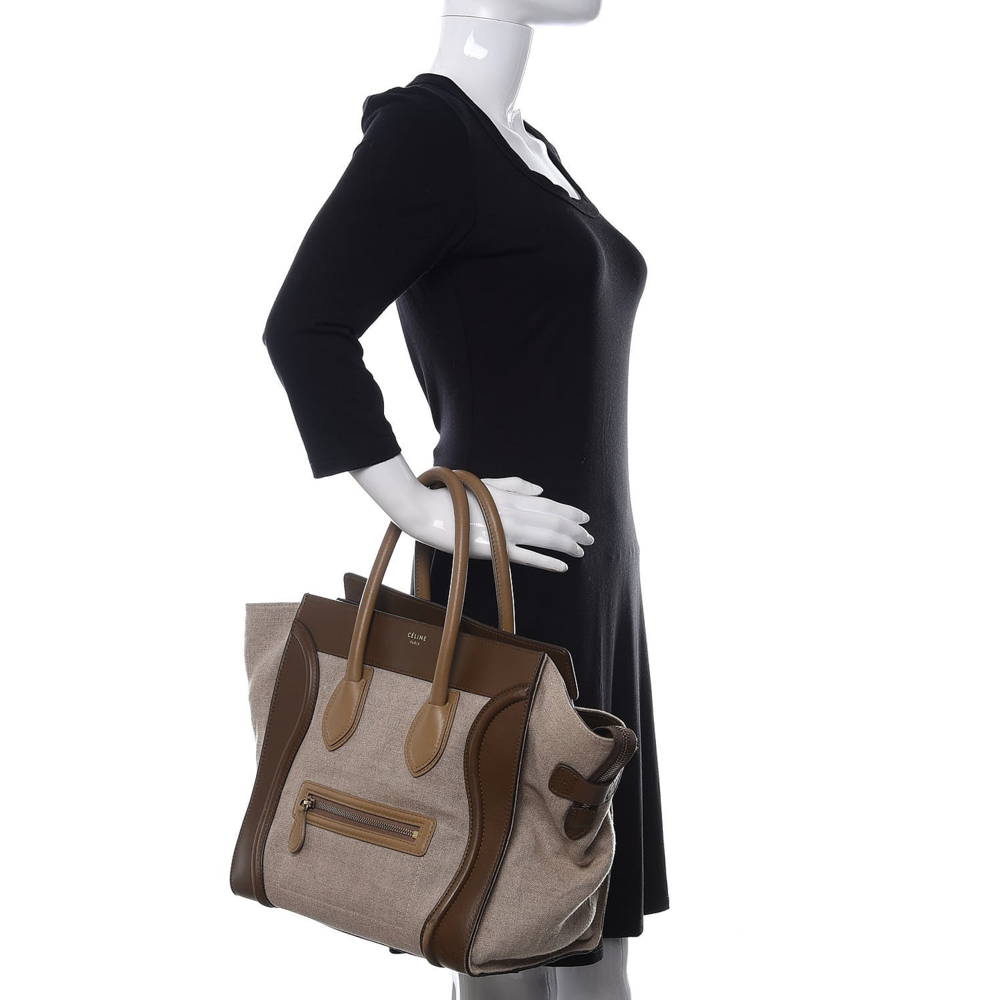 Natural Canvas Smooth Calfskin Mini Luggage Brown