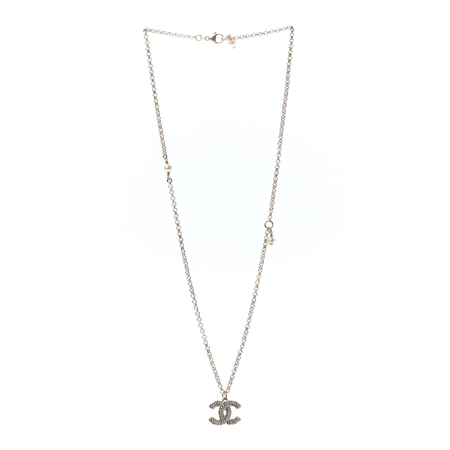 Pearl CC Pendant Necklace Golden Pearly White