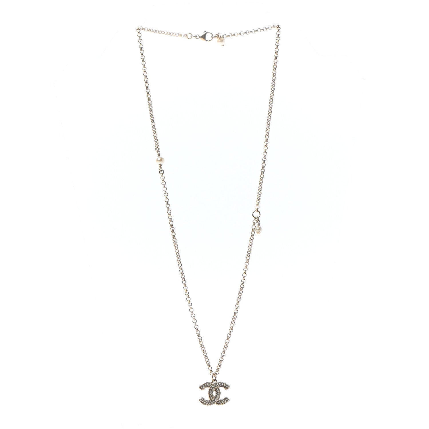 Chanel Pearl CC Pendant Necklace Golden Pearly White 3 of 5