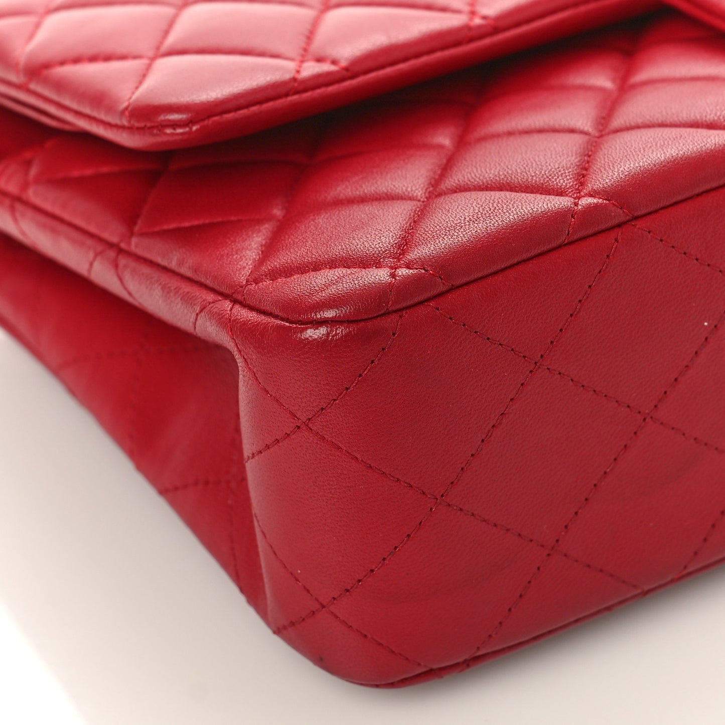 Lambskin Quilted Medium Double Flap Red