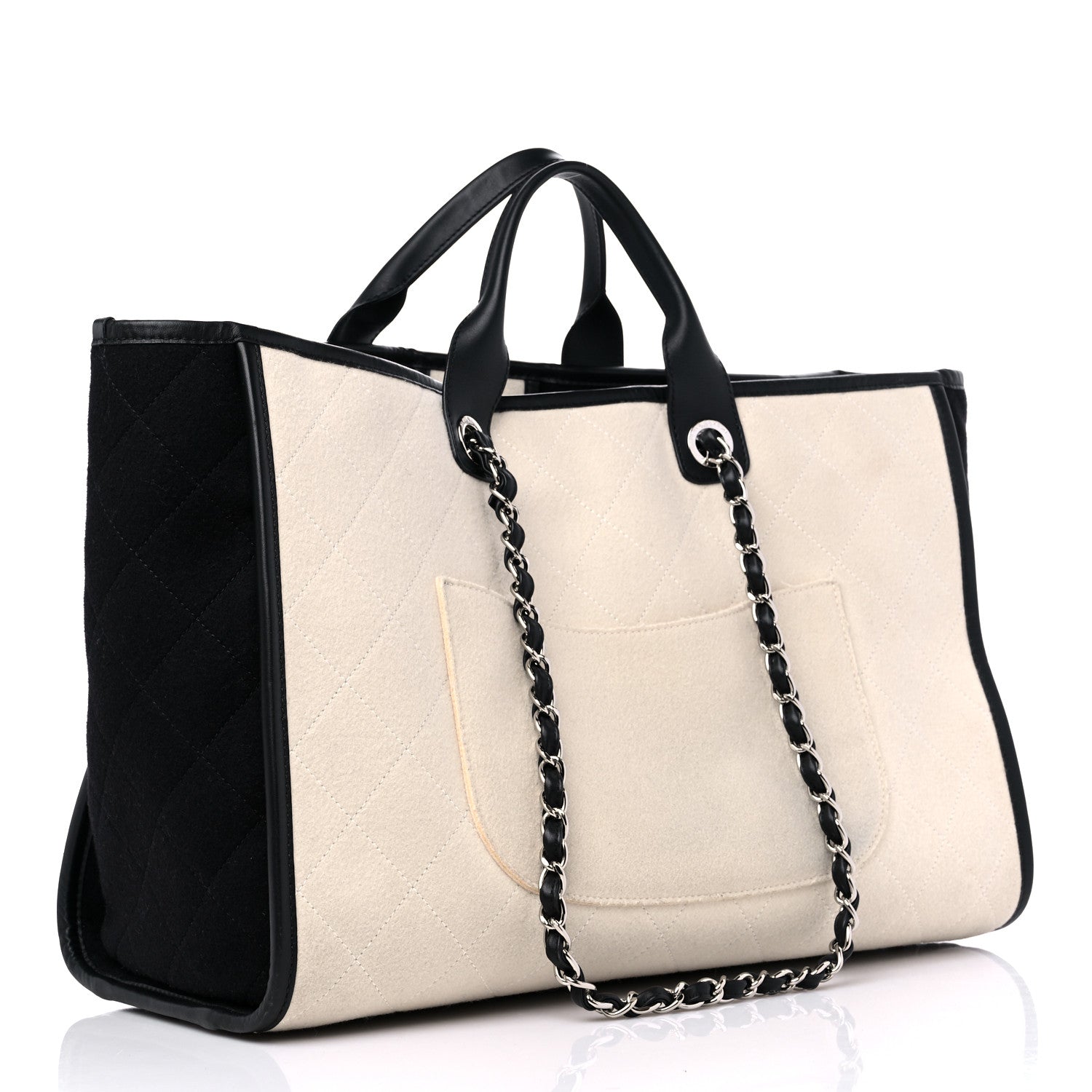 Chanel Wool Felt Calfskin Large Deauville Tote White Black 3 of 12