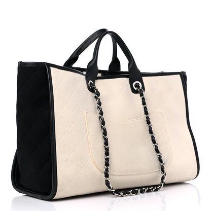 Chanel Wool Felt Calfskin Large Deauville Tote White Black 3 of 12