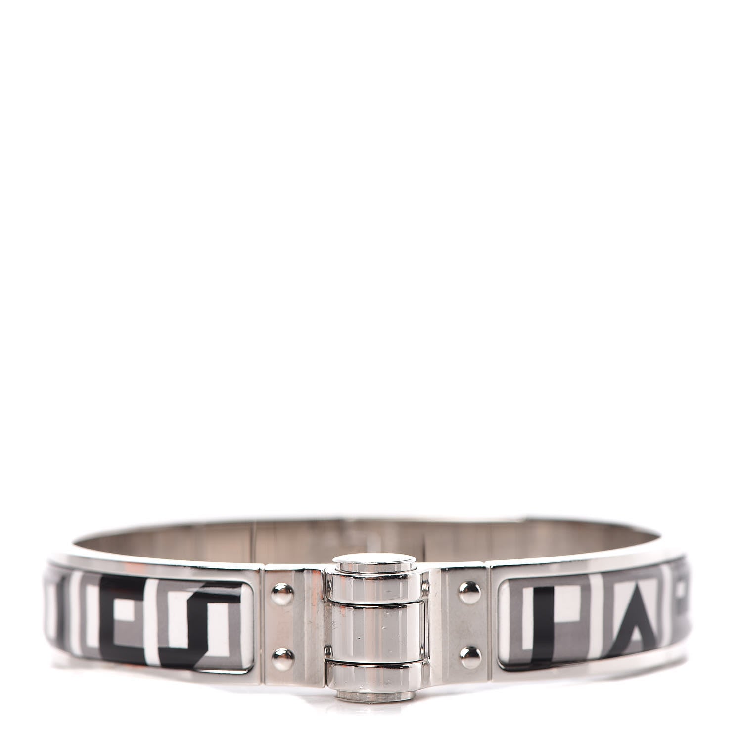 Hermes Enamel Printed Narrow Lettres Au Carre Hinged Bracelet M Faux Gris 1 of 4