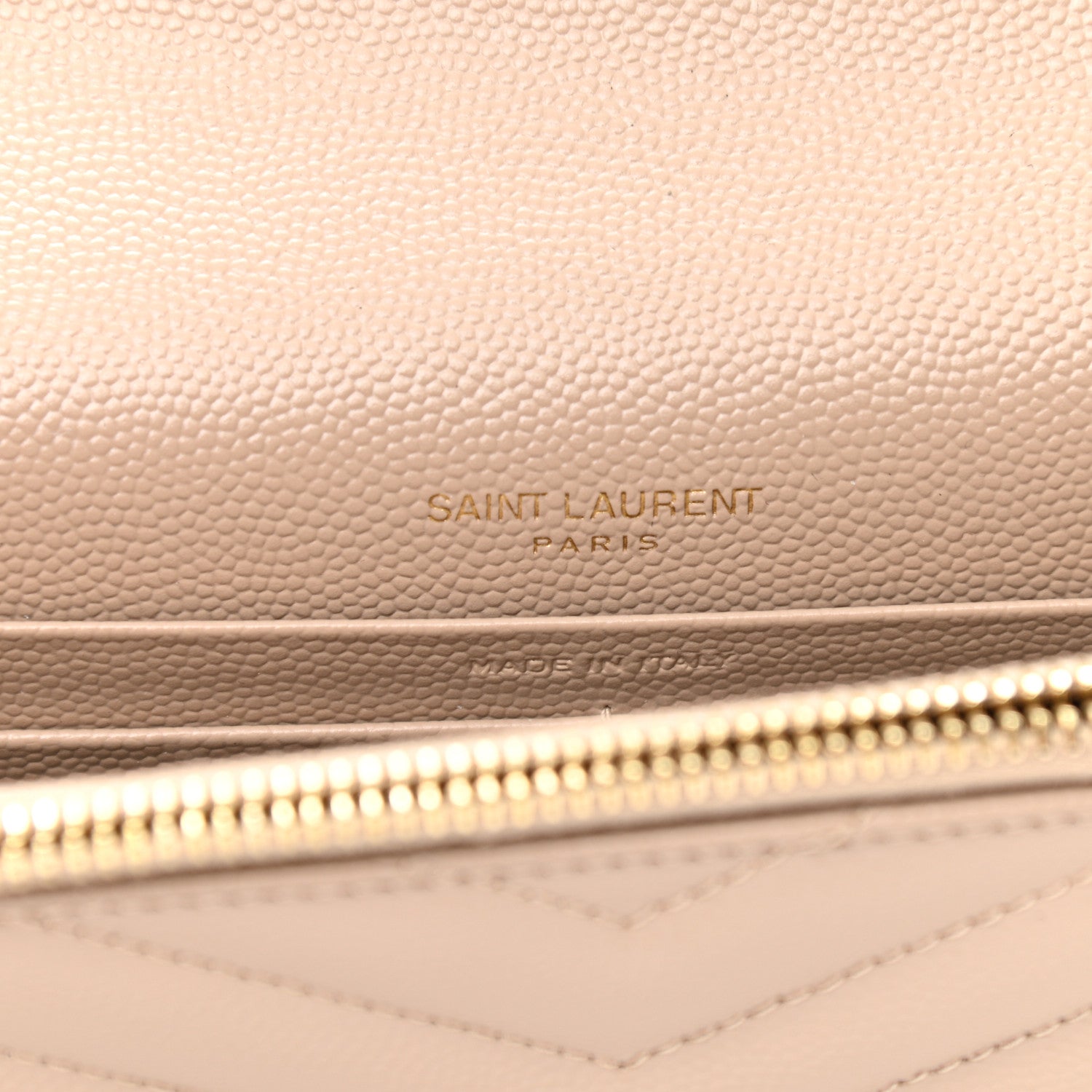 Saint Laurent Grain De Poudre Matelasse Chevron Monogram Envelope Chain Wallet Dark Beige 7 of 10