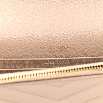 Saint Laurent Grain De Poudre Matelasse Chevron Monogram Envelope Chain Wallet Dark Beige 7 of 10