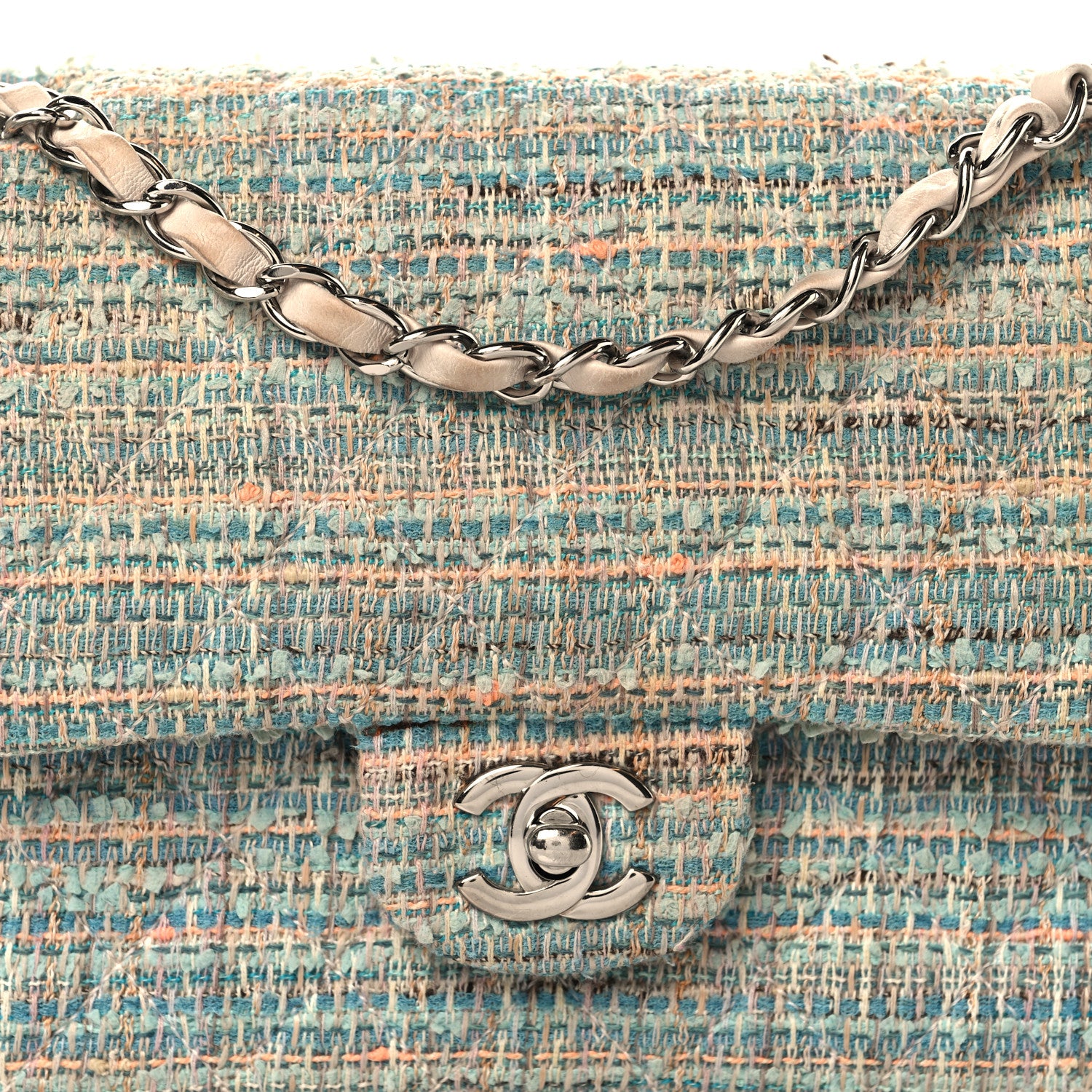 Chanel Tweed Quilted Medium Double Flap Blue Multicolor 8 of 10