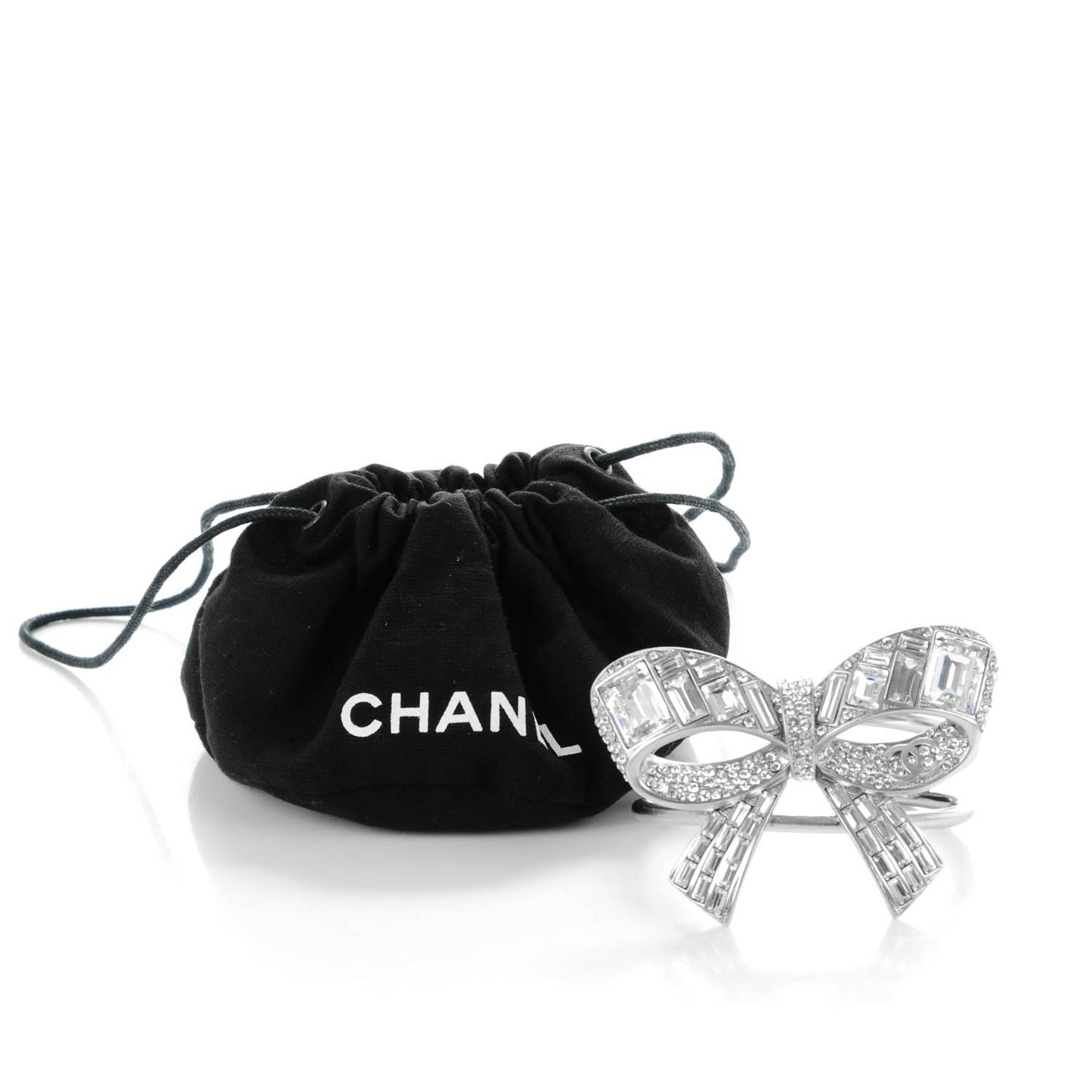 Baguette Crystal CC Bow Cuff Silver
