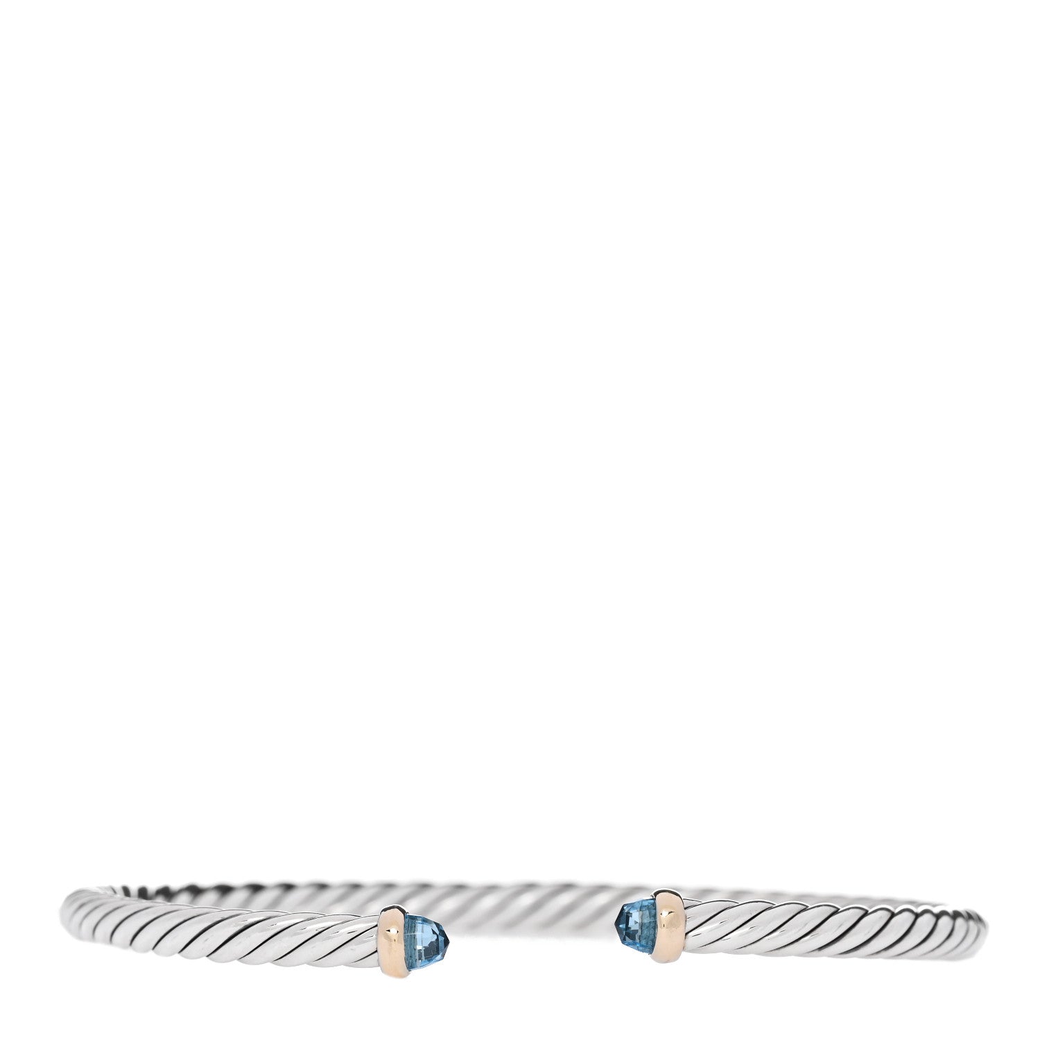David Yurman Sterling Silver 14K Yellow Gold Blue Topaz 4mm Cable Flex Bracelet 1 of 4