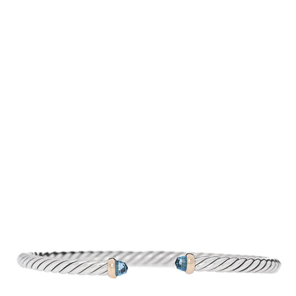 David Yurman Sterling Silver 14K Yellow Gold Blue Topaz 4mm Cable Flex Bracelet 1 of 4