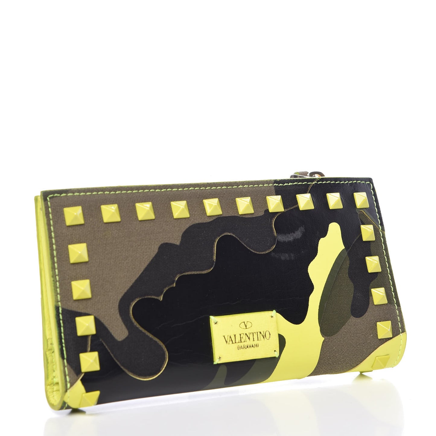 Nappa Canvas Camouflage Rockstud Continental Wallet Yellow