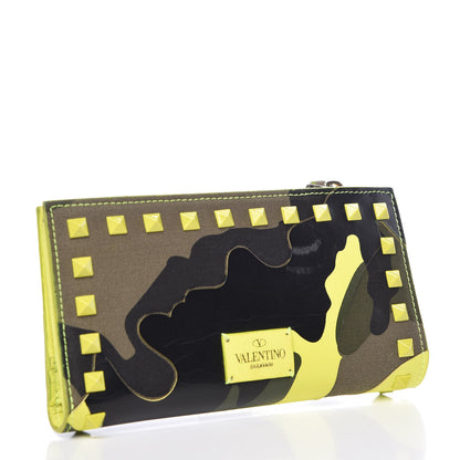 Valentino Garavani Nappa Canvas Camouflage Rockstud Continental Wallet Yellow 3 of 14