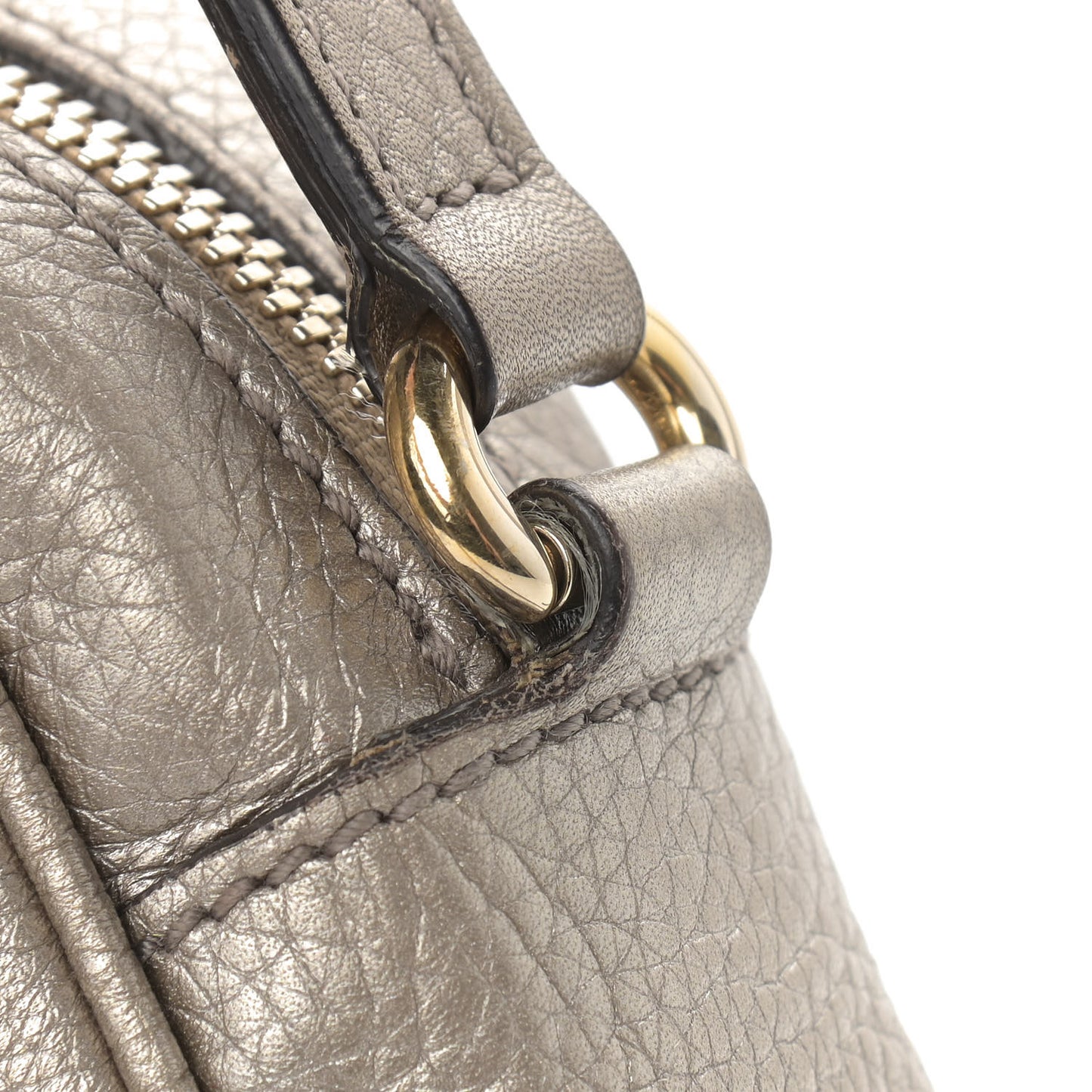 Metallic Pebbled Calfskin Small Soho Disco Bag Golden Beige