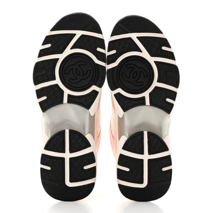Chanel Nylon Lambskin Suede Calfskin CC Sneakers 38.5 Pink White Black 5 of 7