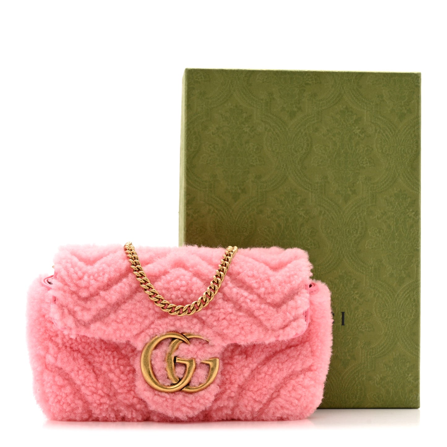 Shearling Matelasse Super Mini GG Marmont Shoulder Bag Lotus Pink