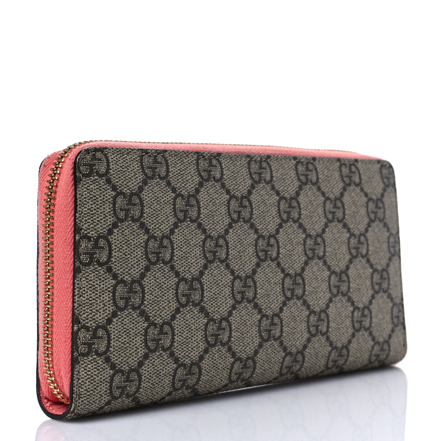 GG Supreme Monogram Embroidered Face Zip Around Wallet Pink
